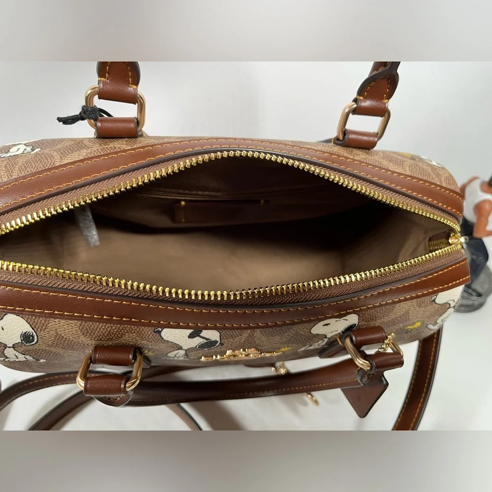 NWT Coach X Peanuts Rowan Satchel Bag In Signature With Snoopy Print - Picture 10 of 10